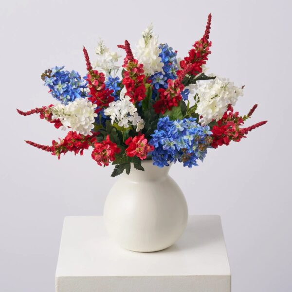 Flower Fireworks - Red Delphinium, White Lilac and Blue Matte Cream Vase - Red White
