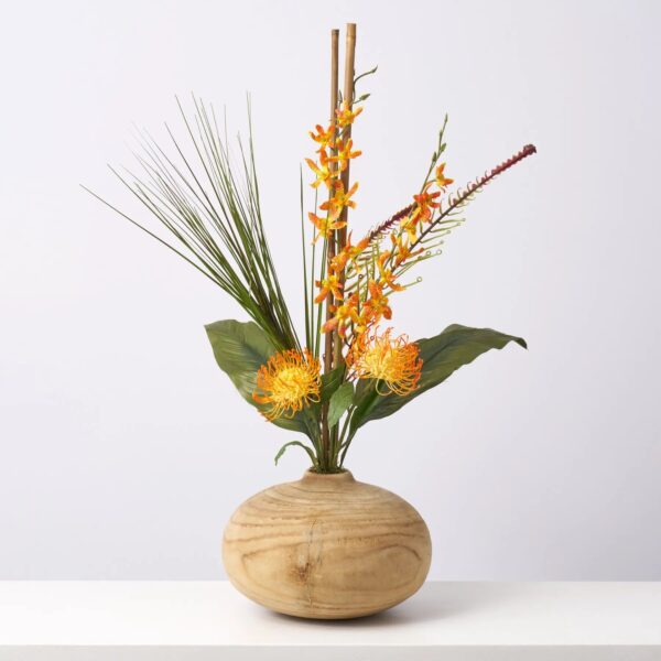 Aloha Sunrise - Orange Orchid and Pincushion Protea, Tropical Rounded flower arrangement
