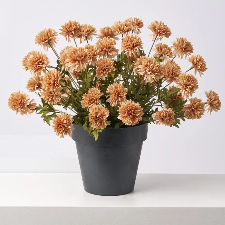 Lifelike Beige Fawn Pompom Mum Spring Fall Outdoor Faux Urn Filler Arrangement