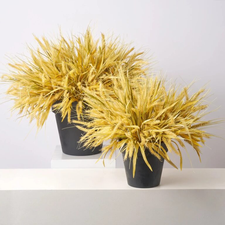 Faux Triticum Wheat Bush Outdoor Fall Urn Filler Potted Bush Arrangement - Available in 2