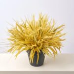 Close-up of bloom cluster detail on this Faux Triticum Wheat Bush Outdoor Potted Bush Arrangement