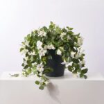 Alternate angle of the Blooming White Petunia Cascade Faux Urn Filler Arrangement showing full plant