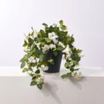 Close-up of leaf foliage texture on this Blooming White Petunia Cascade Faux Urn Filler Arrangement