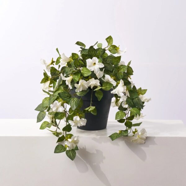 Close-up of leaf foliage texture on this Blooming White Petunia Cascade Faux Urn Filler Arrangement