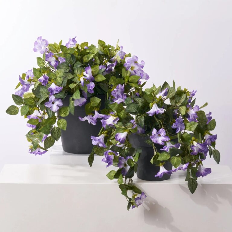 Blooming Purple Petunia Cascade Faux Floral Plant Outdoor Urn Filler Arrangement - Available in 2