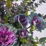 Close-up of leaf foliage texture on this Lifelike Purple Cabbage Kale Bloom, Potted Plant Arrangement