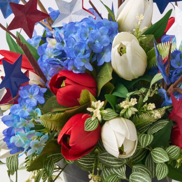 Close-up of bloom cluster detail on this Red, White and Bloom Urn Filler Arrangement
