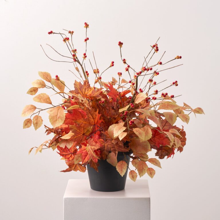 Fall Medley - Oak Leaf and Acorn, Terracotta Birch Urn Filler Arrangement - Multi