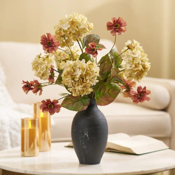 Rustic Elegance - Cream Vintage Hydrangea and Blush Mocha Black Terracotta Vase