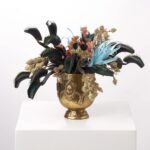Alternate angle of the The Botanist's Experiment - Black Urn Halloween Arrangement showing full arrangement