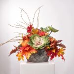 Elements of Fall - Green Cabbage Blossom, Mixed Orange Large Centerpiece Arrangement - Multicolored