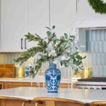 Iced Crystal Cascades - Snow Glitter Lamb's Ear, Angel Large Centerpiece Arrangement - Frosted Green