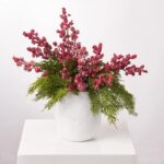 Lifelike Cedar Greenery and Iced Glitter Red Berry Christmas Holiday Faux Arrangement Small Centerpiece in