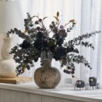 The Widow's Roses - Midnight Eucalyptus, Black Magic Rose Halloween Centerpiece Arrangement