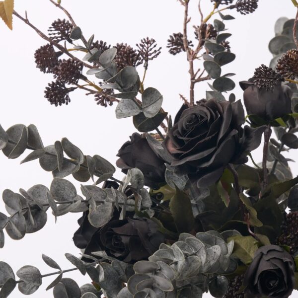 Close-up of vase silhouette detail on this The Widow's Roses - Midnight Halloween Centerpiece Arrangement