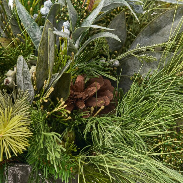 Close-up of bloom cluster detail on this Forrest Foraged - Real Touch Greenery Centerpiece Arrangement