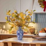 Lifelike Autumn Green Oak Leaf and Golden Aspen Foliage Centerpiece Arrangement - Yellow and