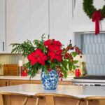 Holiday Majesty - Real Touch Norfolk, Red Poinsettia Christmas Centerpiece Arrangement - Red and