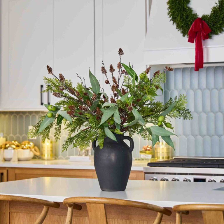 Grand Yuletide - Lifelike Cedar Branch, Needle Leaf Eucalyptus Holiday Centerpiece Arrangement - Green