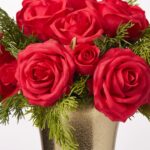 Close-up of bloom cluster detail on this Holiday Heritage - Red Silk Christmas Centerpiece Arrangement