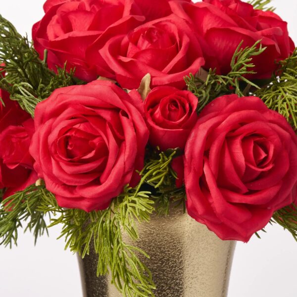 Close-up of bloom cluster detail on this Holiday Heritage - Red Silk Christmas Centerpiece Arrangement