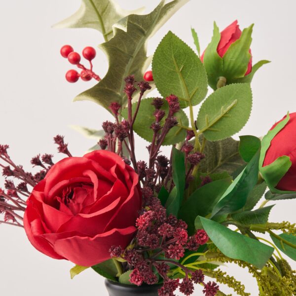 Close-up of bloom cluster detail on this Royal Crimson Triptych Bottle Set Valentine's Day Arrangement
