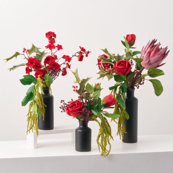 Royal Crimson Triptych Bottle Set of 3 with Cherry Valentine's Day Arrangement Set