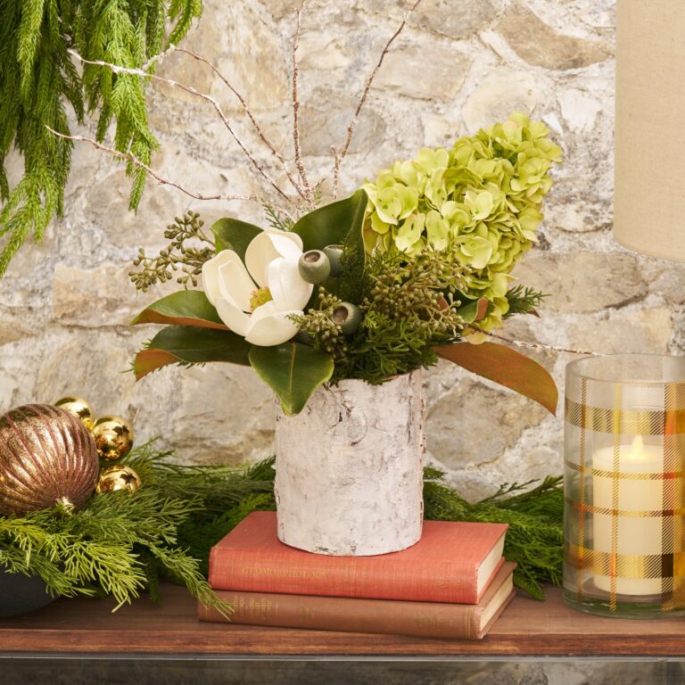 Close-up of bloom cluster detail on this Woodland Magnolia - Green Hydrangea, Christmas Holiday Arrangement