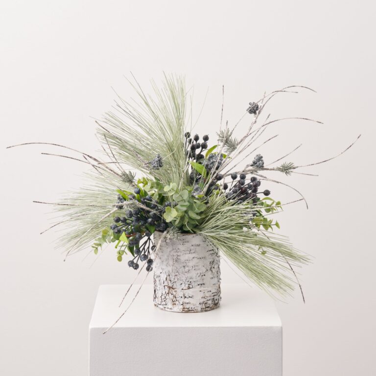 Frosted Berry Blues - Sage Green Long Needle Pine, Christmas Holiday Arrangement - Green and