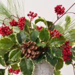 Alternate angle of the Variegated Holly Leaf, Winter Berry Christmas Holiday Arrangement showing full plant