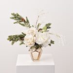 White Winter Whisper - Snow Dusted Peony, Vanilla Rose Holiday Christmas Arrangement