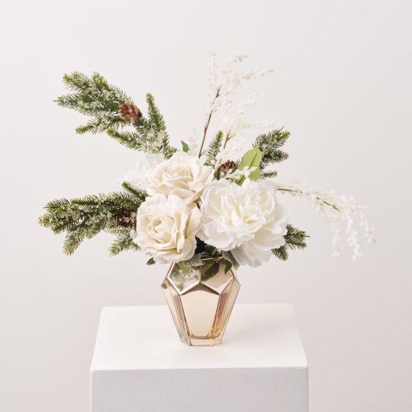 White Winter Whisper - Snow Dusted Peony, Vanilla Rose Holiday Christmas Arrangement