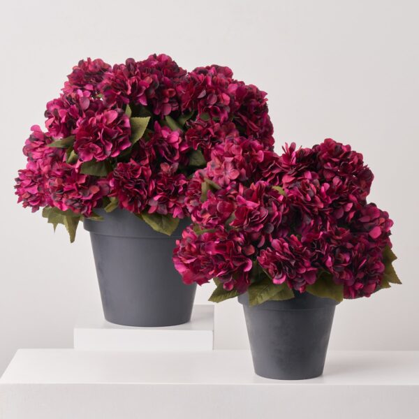 Burgundy Autumn Faux Hydrangea Bush Foliage Outdoor Urn Filler Front Porch Arrangement - Available in
