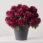 Detail view of stem and foliage layering from the Burgundy Autumn Faux Hydrangea Bush Front