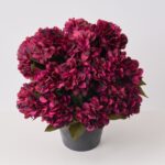 Alternate angle of the Burgundy Autumn Faux Hydrangea Bush Front Porch Arrangement showing full arrangement