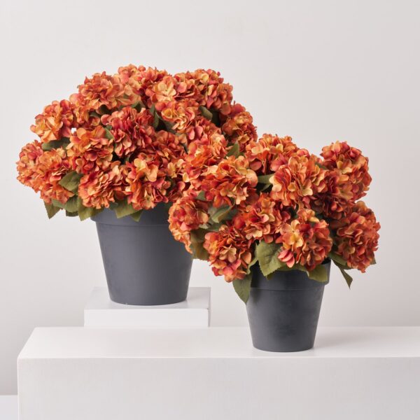 Rust Orange Autumn Faux Hydrangea Bush Foliage Outdoor Urn Front Porch Arrangement - Available in