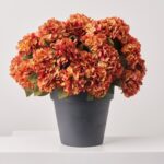 The Rust Orange Autumn Faux Hydrangea Front Porch Arrangement shown in full, highlighting bloom cluster