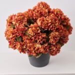 Side view of the Rust Orange Autumn Faux Hydrangea Front Porch Arrangement revealing full arrangement