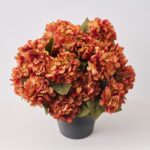 Detail view of stem and foliage layering from the Rust Orange Autumn Faux Hydrangea Front