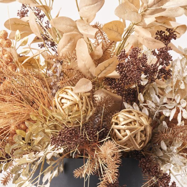 Close-up of bloom cluster detail on this Gilded Bronze Winter - Golden Filler Christmas Arrangement