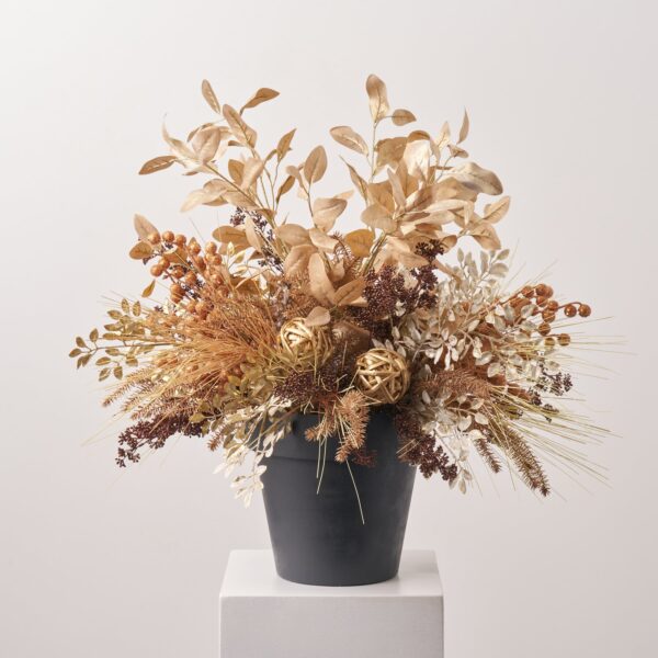 Gilded Bronze Winter - Golden Frosted Lambs Ear Filler Christmas Arrangement - Golden Bronze