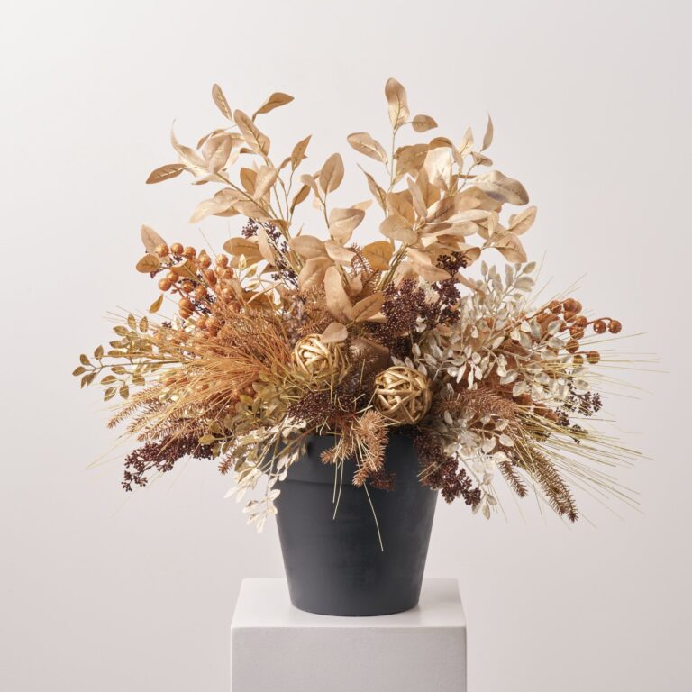 Gilded Bronze Winter - Golden Frosted Lambs Ear Filler Christmas Arrangement - Golden Bronze