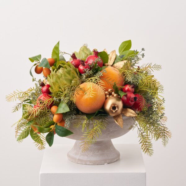Venetian Holiday Feast - Artichoke, Kumquat, Beaded Orange, Red Large Centerpiece Arrangement