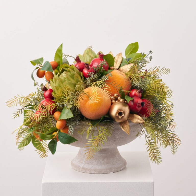 Venetian Holiday Feast - Artichoke, Kumquat, Beaded Orange, Red Large Centerpiece Arrangement