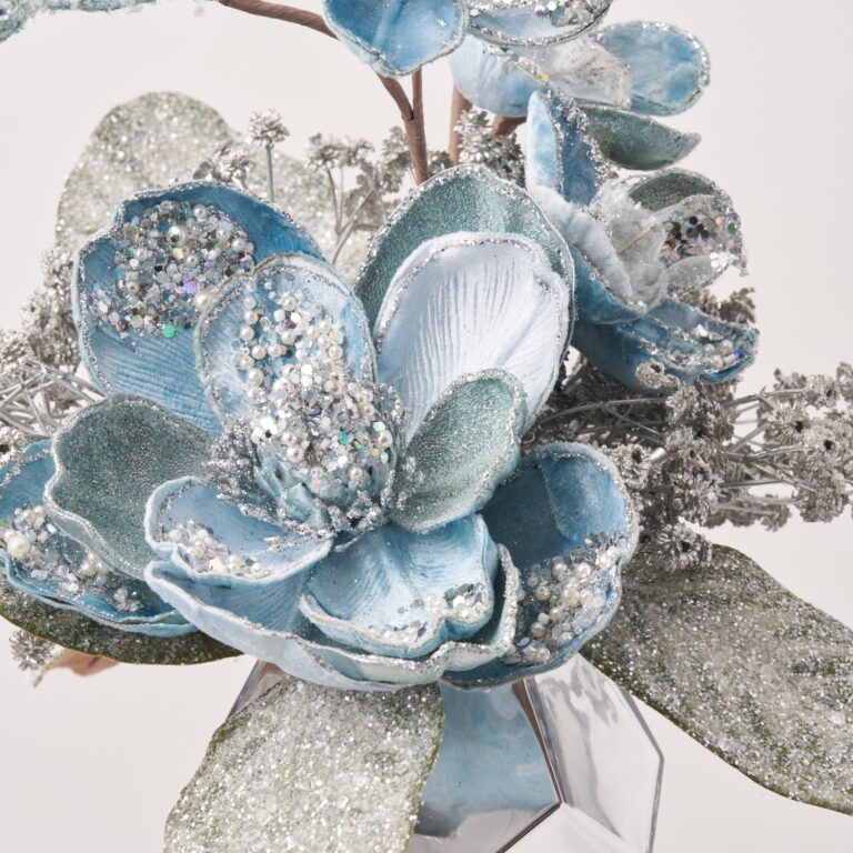 Close-up of vase silhouette detail on this Icy Blue Winter Blast Vase Christmas Arrangement