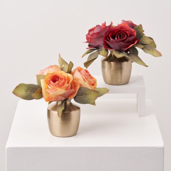 Lifelike Terracotta or Rust Fall Tone Rose Blooms Urn Vase Arrangement - 3 Option