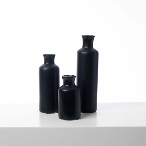 Black Matte Metal Round Bottle Bud Vase Collection - Black