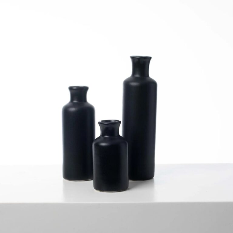 Black Matte Metal Round Bottle Bud Vase Collection - Black