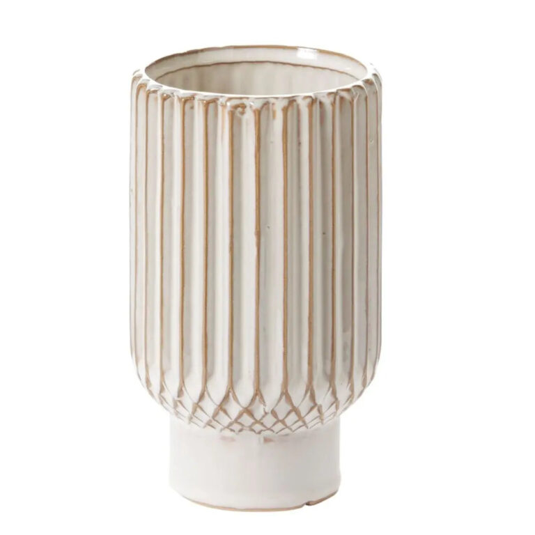 Close-up of vase silhouette detail on this Astor Ivory Fluted Ceramic Vase Fluted Ceramic Vase