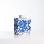 Alternate angle of the Blue and White Floral Chinoiserie Porcelain Decor Vase showing bloom arrangement